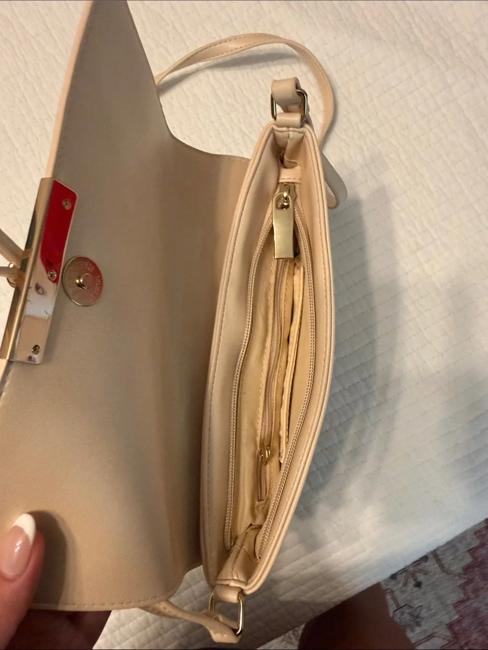 Snake-Print Flap Beige Clutch Handbag